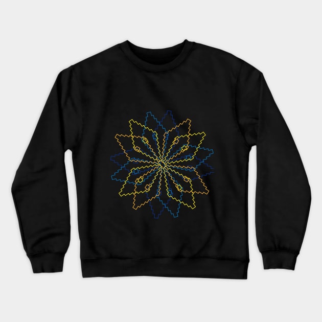 Spinning geometric flower in gold and blue Crewneck Sweatshirt by happyMagenta